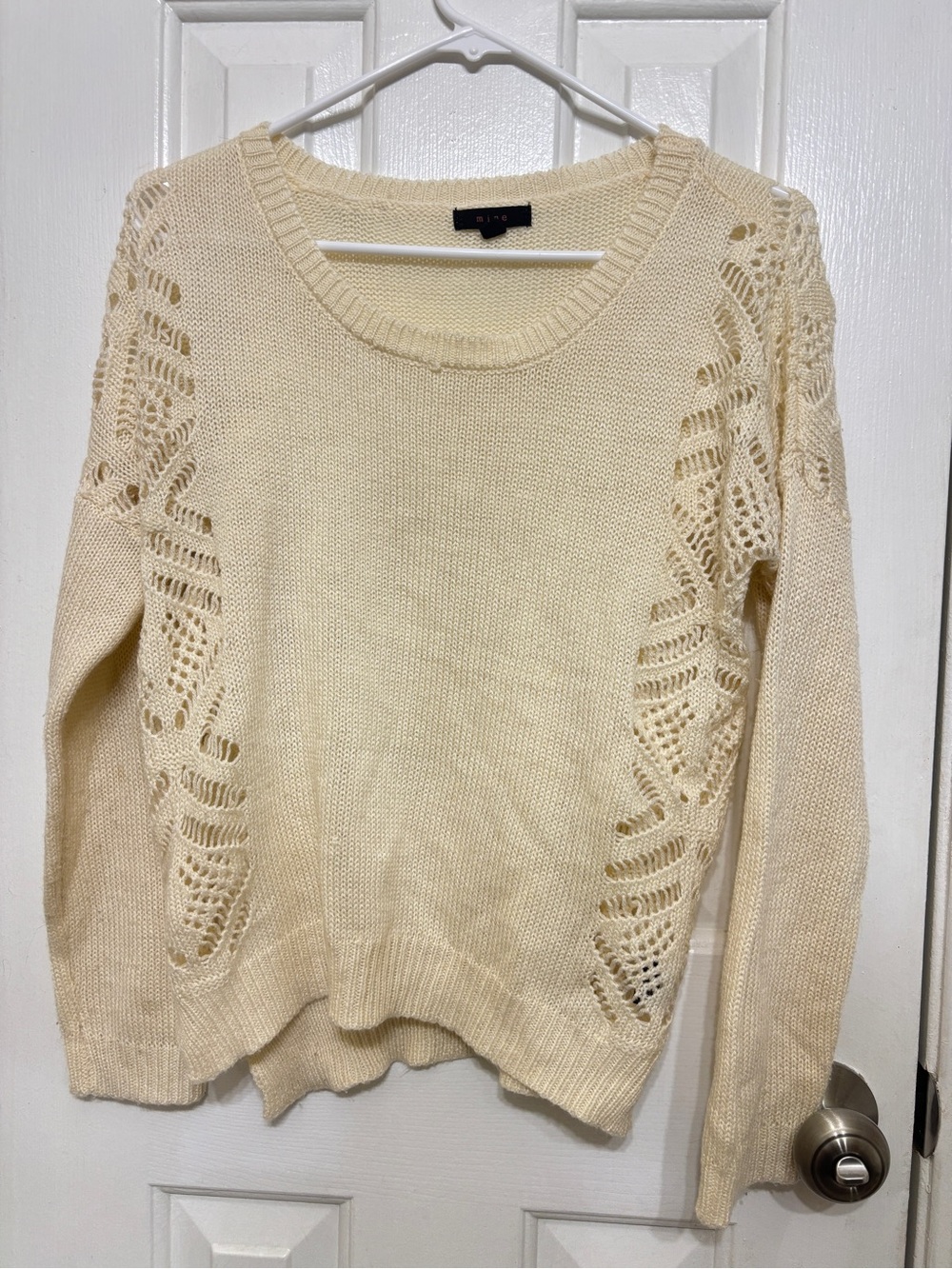 mine Ivory Lightweight Scoop Neck Open-Knit Panel Pullover Sweater Size M
